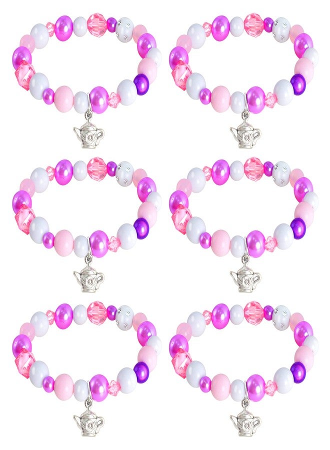 WANGDEFA 6 Pieces Tea Cup Party Bracelet set Tea Party Favors Supplies Tea Pot Pendant Beaded Bracelet for Tea Party Victorian Themed Party (Tea Cup Bracelet) - Image 1